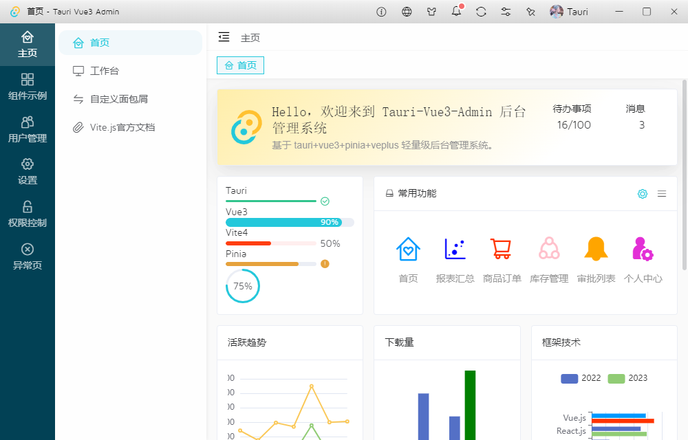 Tauri-Admin通用后台管理系统|tauri+vue3+pinia桌面端后台EXE