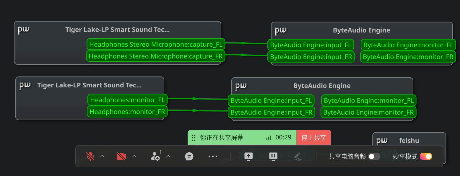 解决飞书 Linux 在屏幕分享时候的回音问题