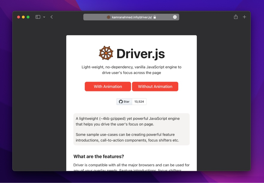 Driver.js：轻量级用户引导插件，小而美的界面，让用户体验飞起来！